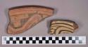 Ceramic, earthenware rim and body sherds, polychrome slipped, one incised with geometric patterns