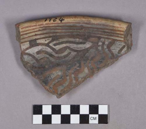 Ceramic, earthenware rim sherd, polychrome slipped