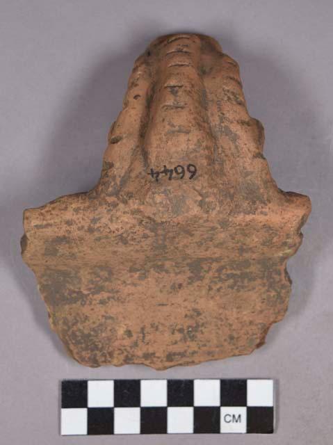 Ceramic, earthenware rim sherd, with modeled zoomorphic handle