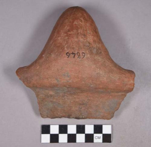 Ceramic, earthenware rim sherd with conical handle