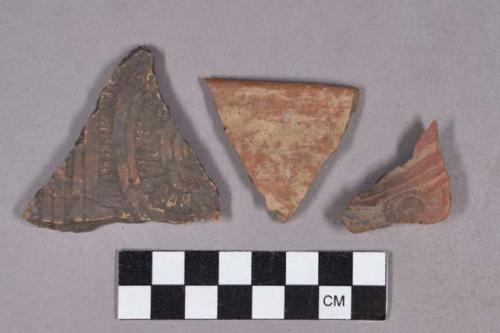 Ceramic, earthenware body and rim sherds, carved and polychrome slipped