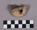 Ceramic, earthenware body sherd, incised, possible handle or arm of figurine