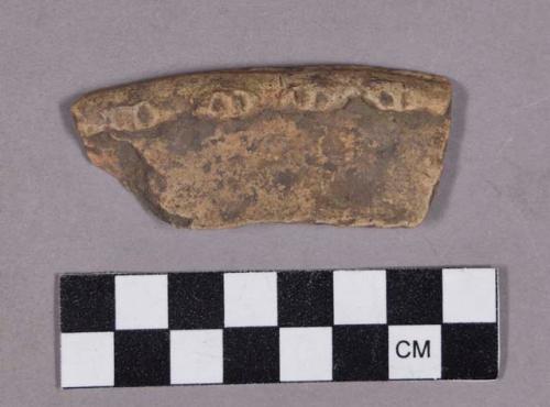 Ceramic, earthenware rim sherd, modeled and dentate decoration