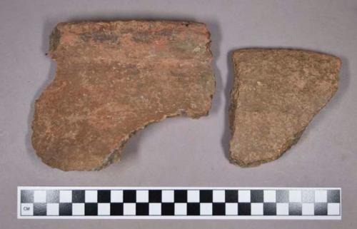 Ceramic, earthenware rim and body sherds, grit-tempered, undecorated