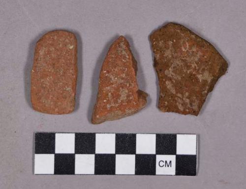 Ceramic, earthenware rim and body sherds, undecorated