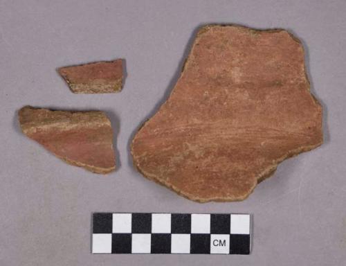 Ceramic, earthenware rim and body sherds, includes polychrome slipped and undecorated