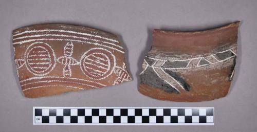 Ceramic, earthenware rim sherds, polychrome painted, cord-impressed design