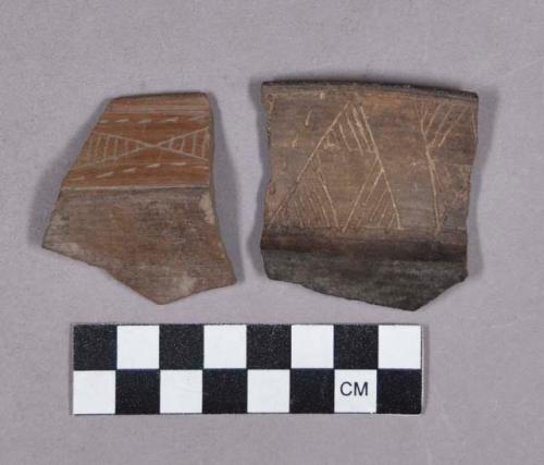 Ceramic, earthenware rim sherds, incised decoration