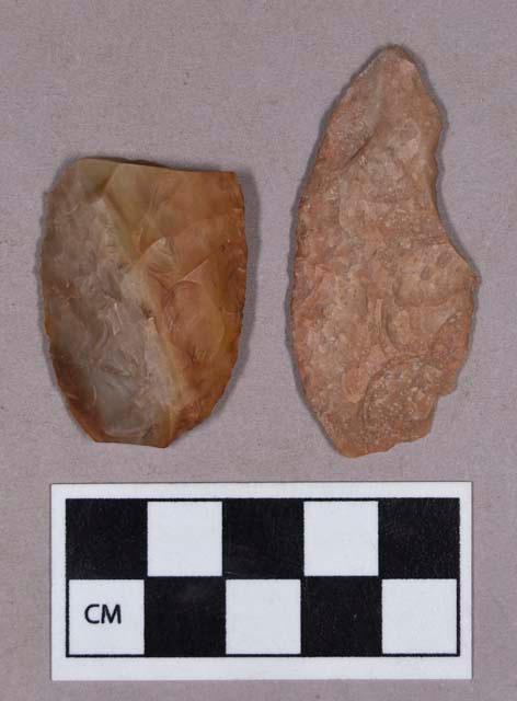 Chipped stone, ovate biface fragment and projectile point with grooved blade