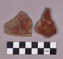 Ceramic, earthenware body sherds with red ochre on interior, shell-tempered, cord-impressed