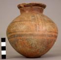 Pottery jar, red, black ornamentation extending to lower zone