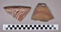 Ceramic earthenware rim and base sherds, polychrome, cord-impressed and glazed exterior, crossmends to form partial vessel; one sherd crossmends with 89-38-30/54119