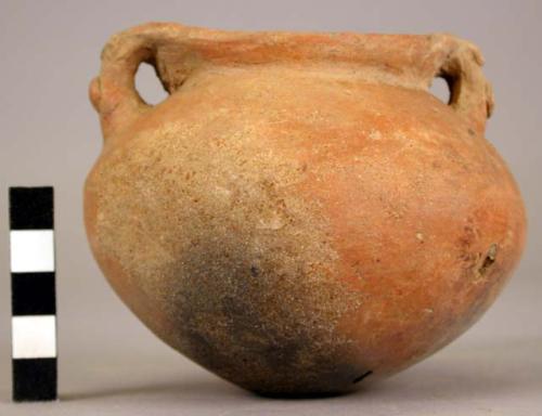 Pottery jar, red, handles slightly ornamented