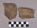 Ceramic, earthenware rim and body sherds, shell-tempered, cord-impressed, incised, and undecorated