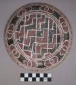 Earthenware bowl with cord-impressed and polychrome designs on exterior and polychrome designs on interior