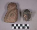 Earthenware effigy sherd and figurine with modeled features and incised designs