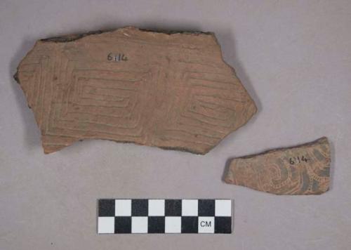 Earthenware body sherds with incised designs