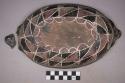 Earthenware dish with polychrome designs on interior and cord-impressed and polychrome designs on exterior