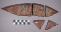 Earthenware rim and body sherds with polychrome designs on interior and exterior