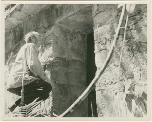 Giles Healey outside Structure 1, middle doorway