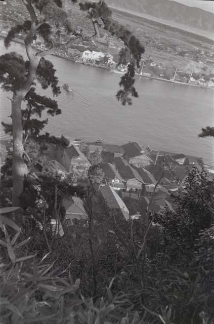 View of buildings along river