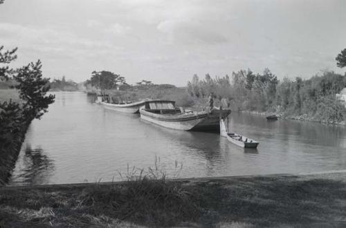 Boats approaching lock on Kitakami Canal