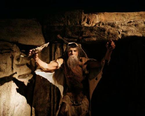 "Model of prehistoric shaman in Gobustan National Park Museum. Gobustan, Azerbaijan, 2015"