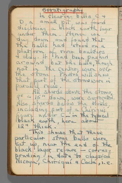 Field notebook, S.K. Lothrop notes from  Costa Rica, page 86