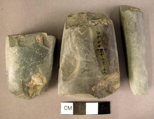 6 fragments of modified shoe last type stone celts