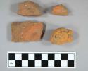 Brick, architectural, fragments; ceramic, earthenware, redware, undecorated lead glazed, body sherd