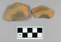 Ceramic, redware, lead glazed, body sherd; unglazed, Ceramic, redware, unglazed, body sherd; sherds crossmend