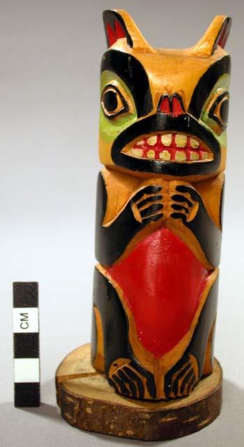 Miniature totem pole 6" high, bear form