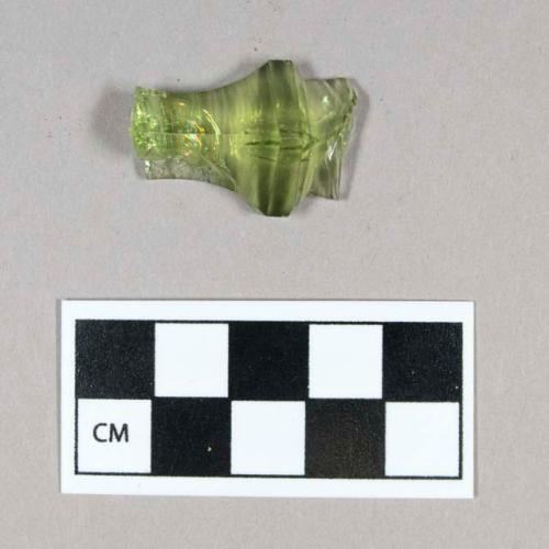 Glass, curved, green, molded partial neck, fragment