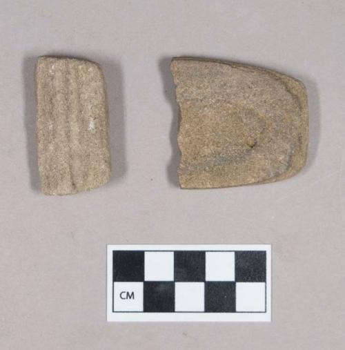 Ground stone, abrading stone fragments, grooved