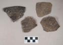 Ceramic, earthenware body and rim sherds, three incised, one cord-impressed, shell-tempered; two sherds crossmend