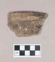Ceramic, earthenware rim sherd, incised rim, undecorated body, handle fragment, shell-tempered