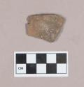Ceramic, earthenware rim sherd, undecorated, one perforation, shell-tempered