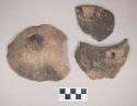 Ceramic, earthenware rim, body, and handle sherds, cord-impressed, shell-tempered
