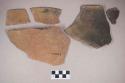 Ceramic, earthenware body and rim sherds, incised rim, undecorated body, shell-tempered; two rim sherds and one body sherd crossmend; one rim sherd and one body sherd crossmend
