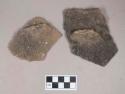 Ceramic, earthenware body sherds, cord-impressed, with handle fragments, shell-tempered