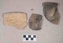Ceramic, earthenware rim, handle, and body sherds, incised, shell-tempered; one body sherd crossmends with rim and handle sherd