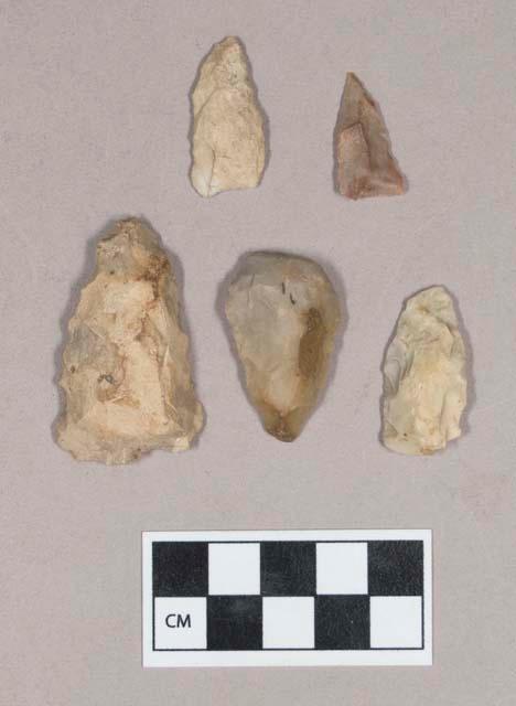 Chipped stone, scrapers; chipped stone, projectile points, triangular