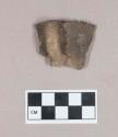 Ceramic, earthenware rim and handle sherd, notched rim, undecorated body, possible miniature vessel