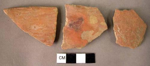 2 rim potsherds & 6 plain potsherds - red slipped burnished ware (Wace & Thompso