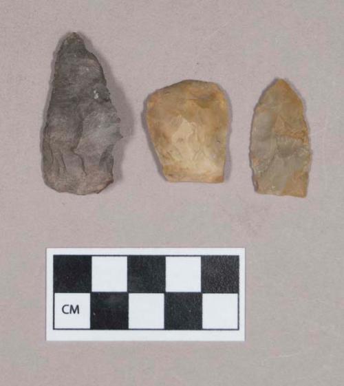 Chipped stone, scrapers; projectile point, lanceolate