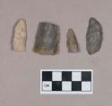 Chipped stone, scrapers; chipped stone, projectile point, lanceolate; chipped stone, biface fragment