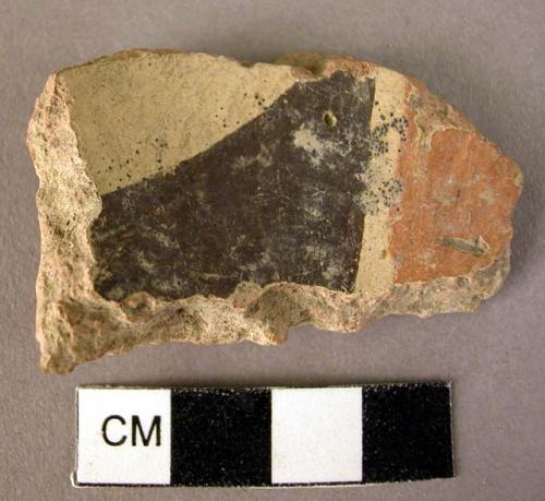 Shoulder potsherd, flat bottom pottery base - three color ware (Wace & Thompson,