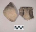 Ceramic, earthenware rim and handle sherd, incised rim, undecorated body, shell-tempered; earthenware body sherd, partially impressed, shell-tempered