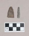 Chipped stone, projectile point, triangular; drill fragment