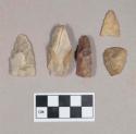 Chipped stone, scraper; projectile points, triangular, one possible preform